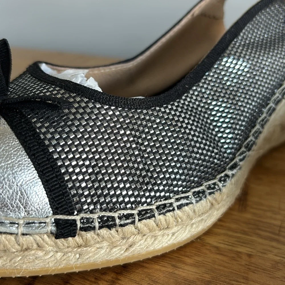 Vidorreta Black and Silver Espadrille Wedge Shoes with Bow Detail